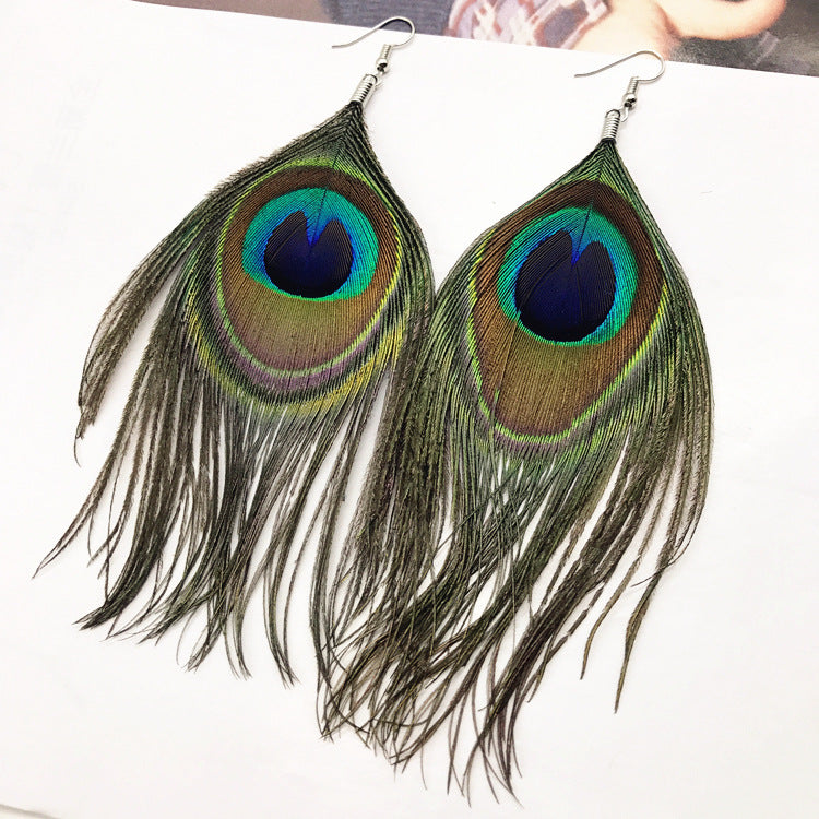 Wholesale Ethnic Wind Peacock Feather Earrings